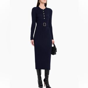 Reiss Belted Knit Midi-Dress Navy Medium